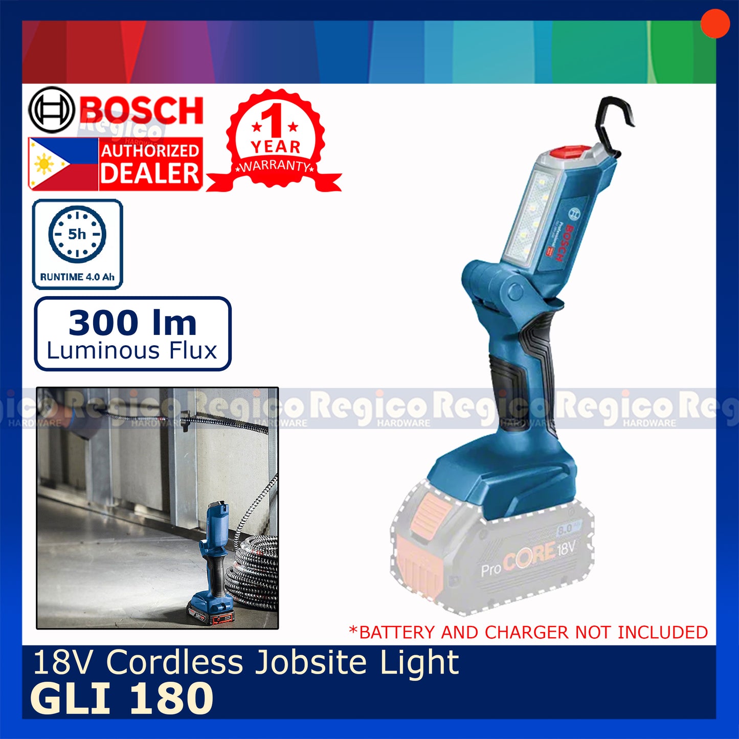 Bosch GLI 180 Led Torch Worklight Flashlight Lamp Original Genuine Bosch Cordless 18v (BATTERY AND CHARGER NOT INCLUDED)