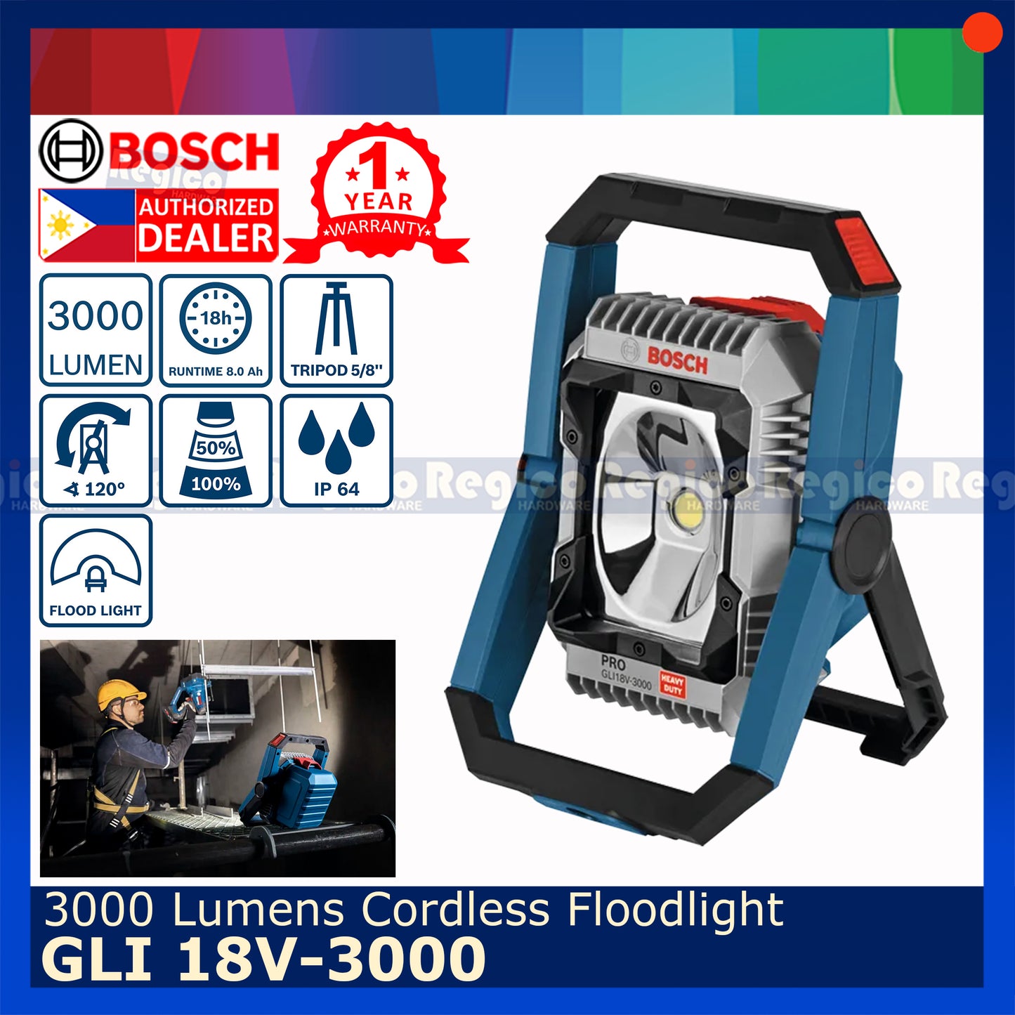 Bosch GLI 18V-3000 3000 Lumens Cordless Flood Light Bosch Cordless