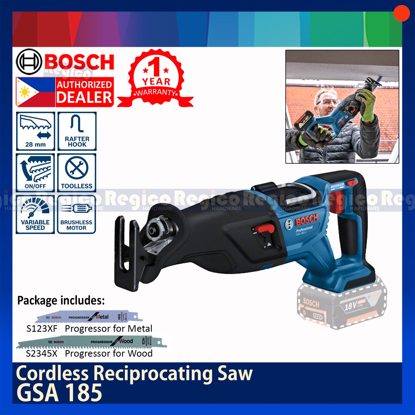 Bosch GSA 185 Cordless Reciprocating Saw (UNIT ONLY) Bosch Cordless