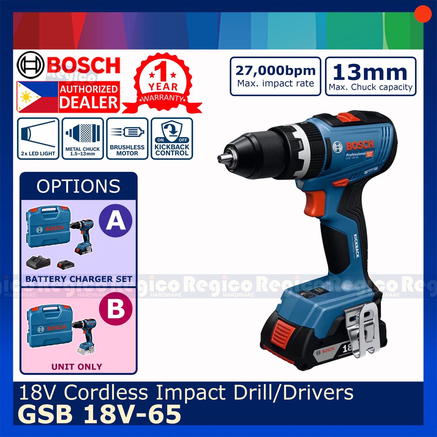 Bosch GSB 18v-65 18v Cordless Impact Drill Driver Kickback Control Bosch Cordless