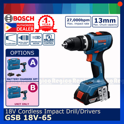 Bosch GSB 18v-65 18v Cordless Impact Drill Driver Kickback Control Bosch Cordless