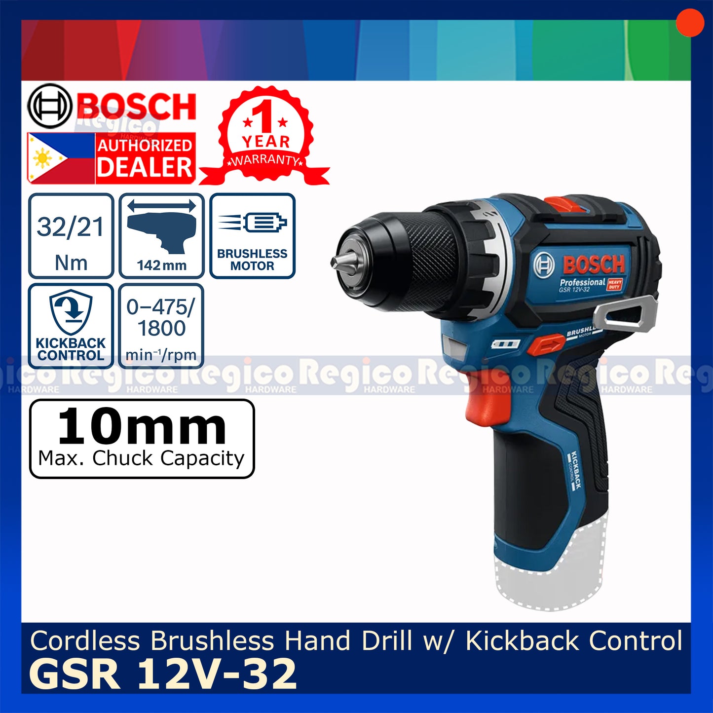 Bosch GSR 12v-32 Kickback Control 10mm Cordless Brushless Hand Drill Bosch Cordless 12v