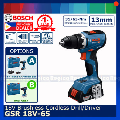 Bosch GSR 18v-65 18v Cordless Hand Drill Driver Kickback Control Bosch Cordless