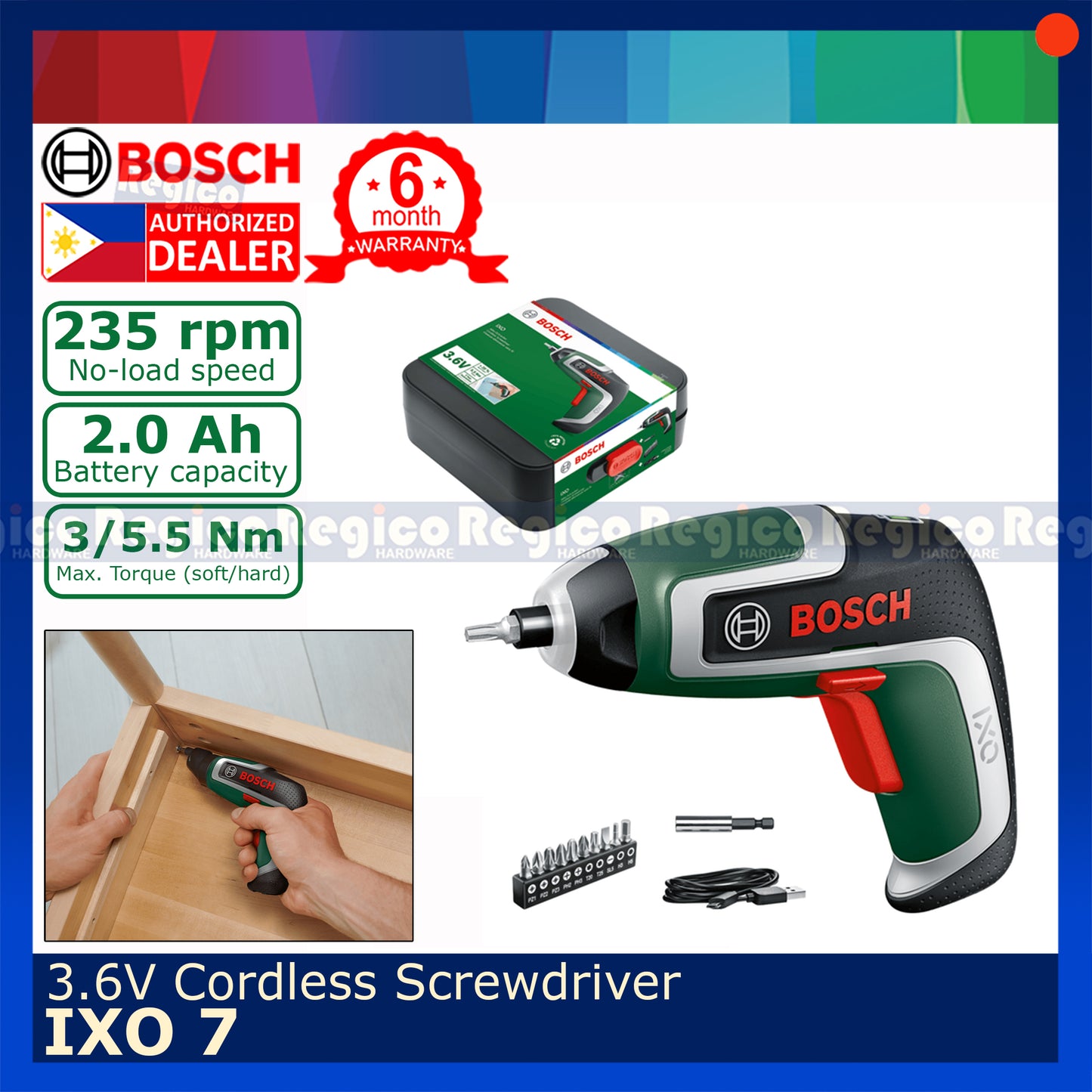 Bosch IXO 7 3.6v Cordless Screwdriver Reversible Bosch Lawn Garden