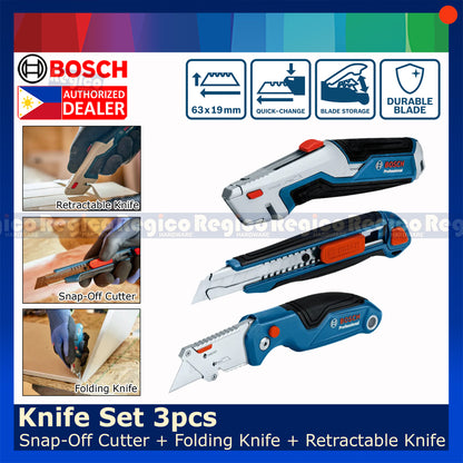 Bosch Knife Set 3pcs Snap-Off Cutter Folding Blade Retractable Knife Bosch Hand Tools (1600A027M4)
