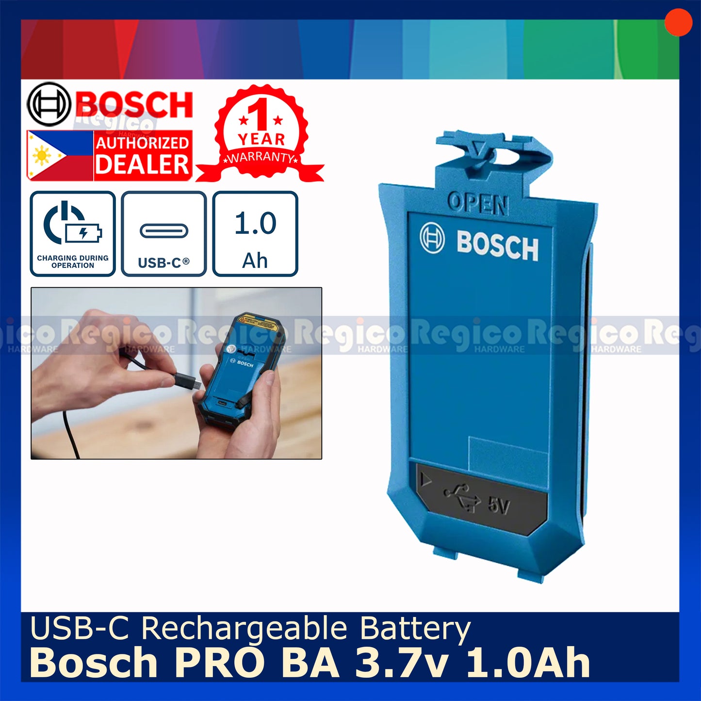 Bosch PRO BA 3.7V 1.0Ah Rechargeabale USB-C Battery for GLM GLL Line Laser Measuring Tools Bosch Accessories