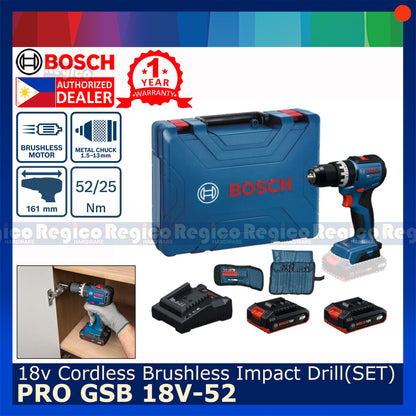 Bosch GSB18v-52 13mm Cordless Brushless Impact Hammer Drill Driver