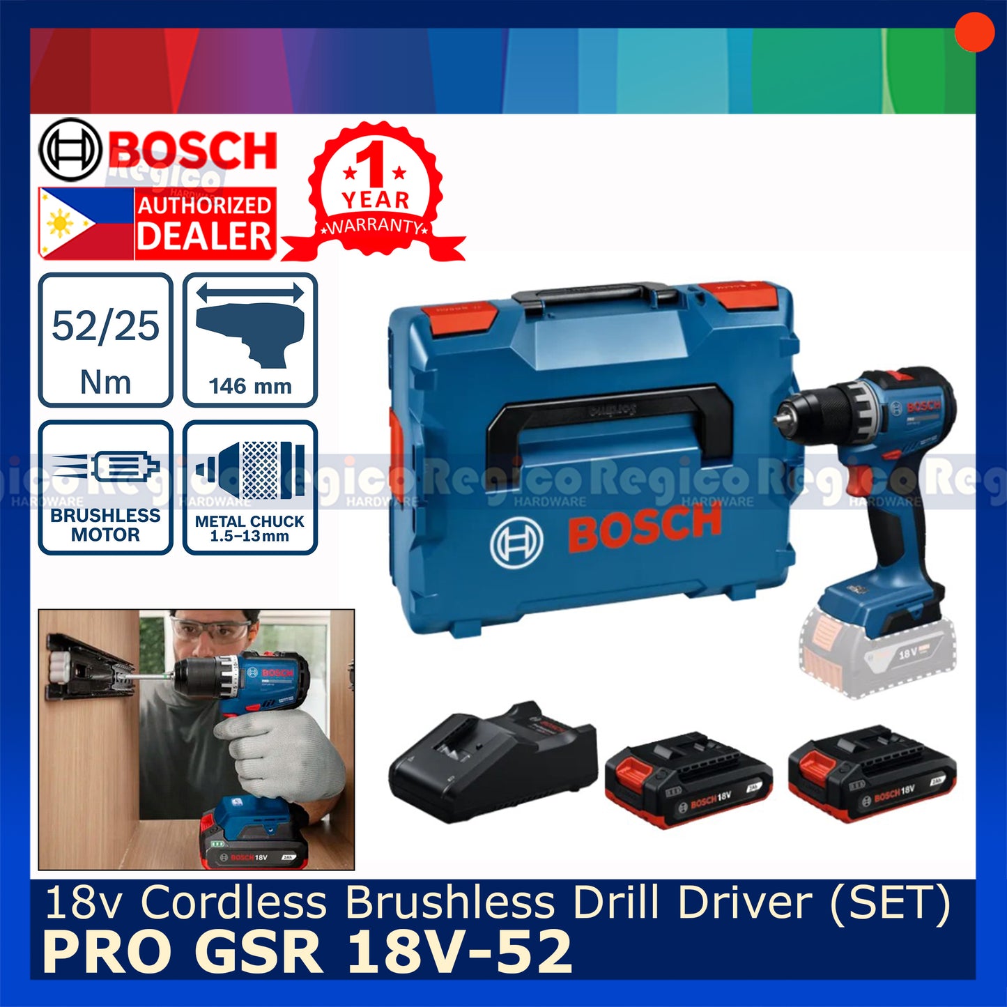 Bosch GSR18v-52 13mm Cordless Brushless Drill Driver