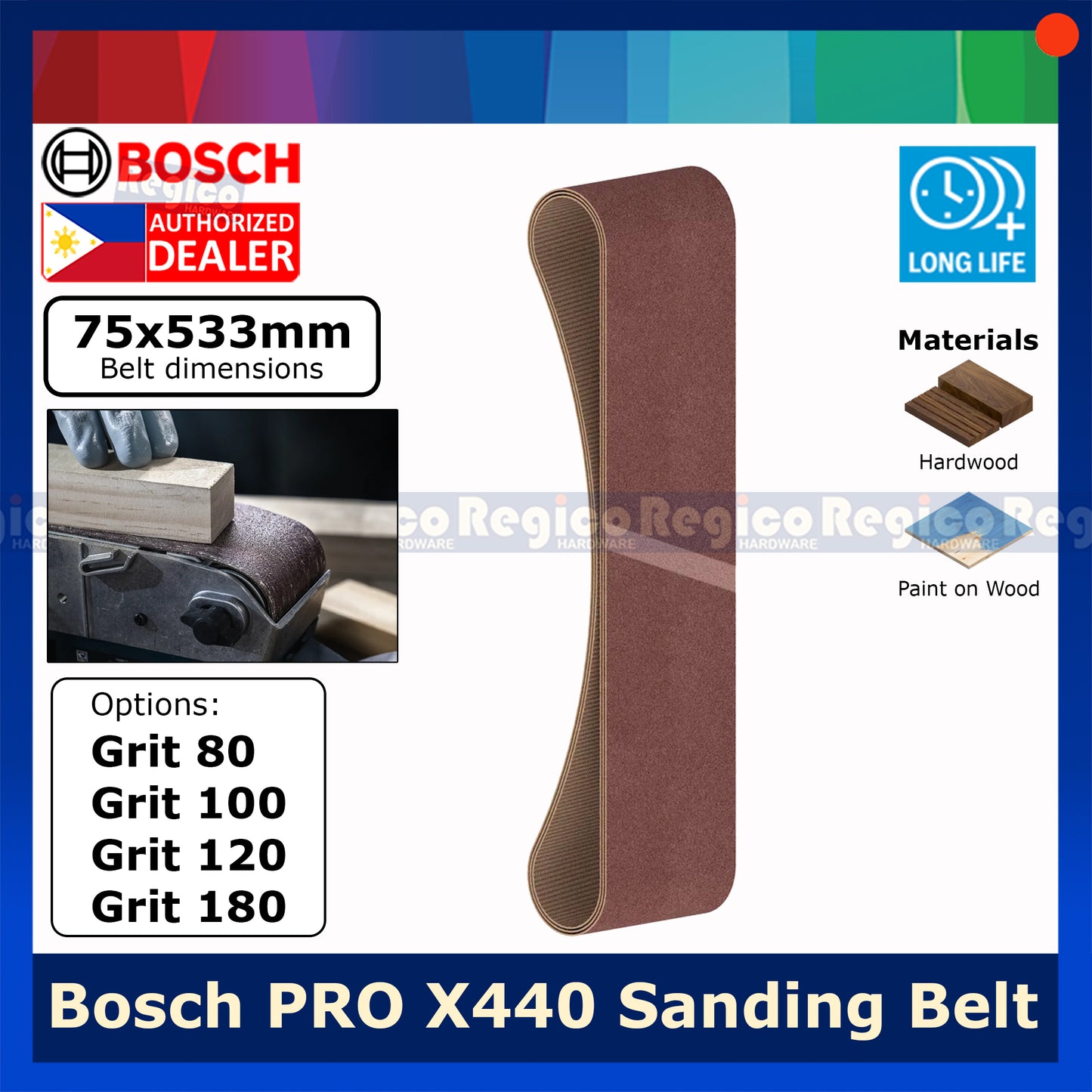 Bosch PRO X440 Sanding Belt 75x533mm Grit 80 100 120 180 Bosch Accessories