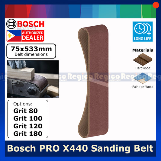 Bosch PRO X440 Sanding Belt 75x533mm Grit 80 100 120 180 Bosch Accessories