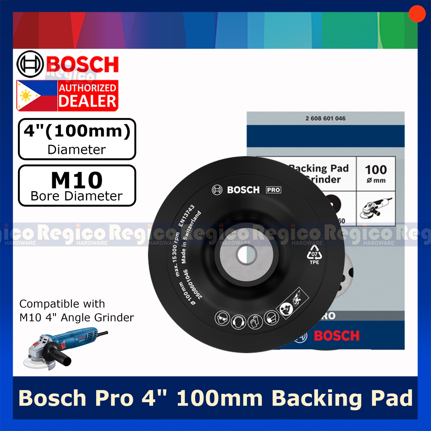 Bosch Pro 4" 100mm M10 Backing Pad for Angle Grinder Bosch Accessories
