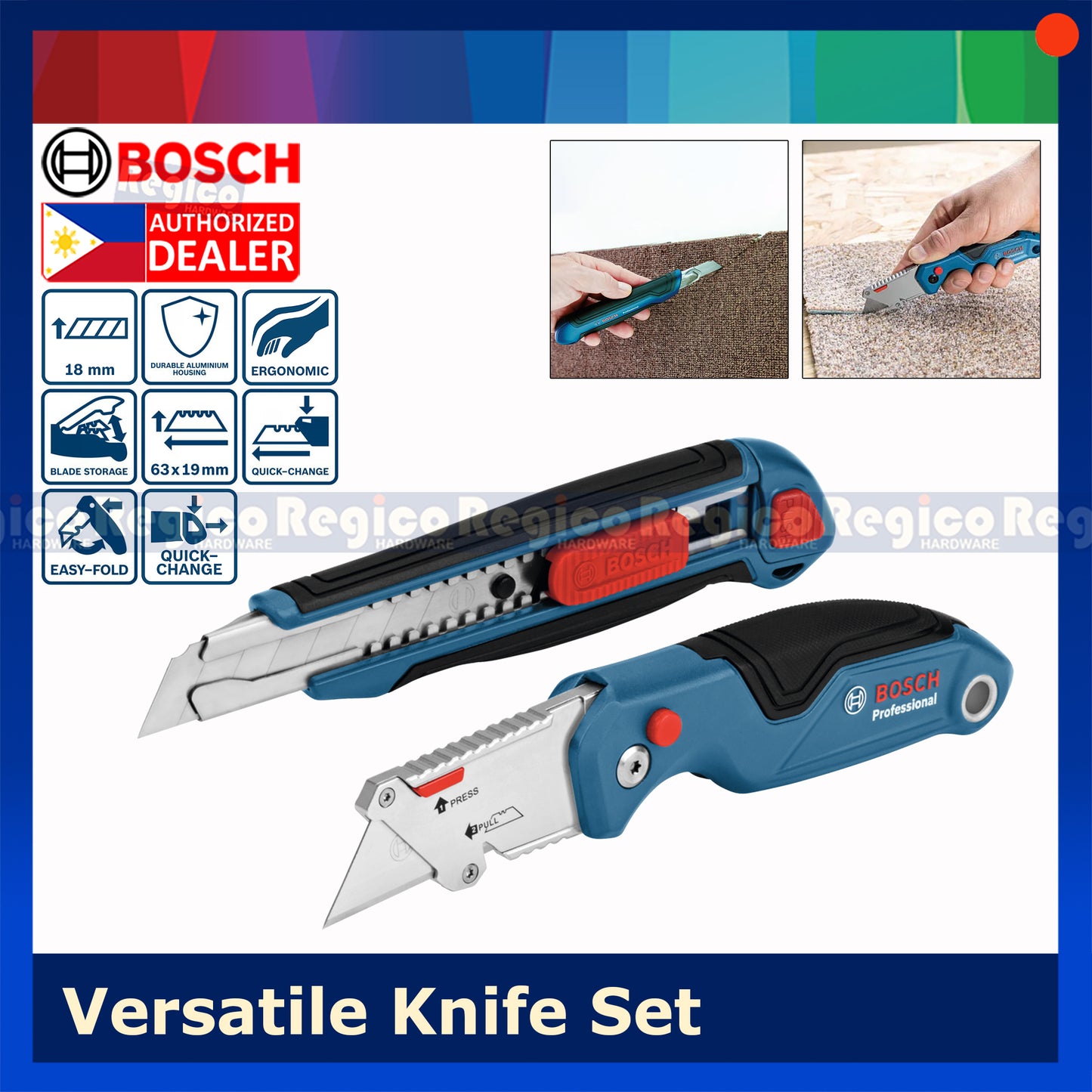 Bosch Knife Set 2pcs Snap Off Cutter Folding Utility Knife Set Bosch Hand Tools (1600A016BM)