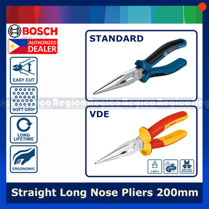 Bosch 200mm VDE & Standard Straight Long Nose Pliers 1600A02NE3 1600A02NE3 Bosch Hand Tools