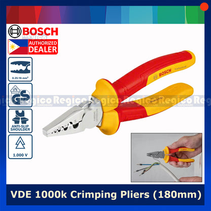 Bosch VDE Crimping Pliers 180mm Electrical Plies Bosch Hand Tools (1600A02NE6)