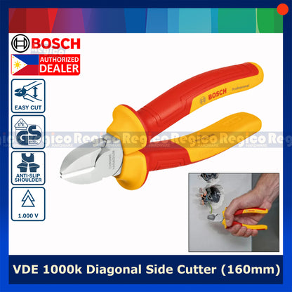 Bosch VDE Diagonal Side Cutter 160mm Electrical Pliers Bosch Hand Tools (1600A02ND9)