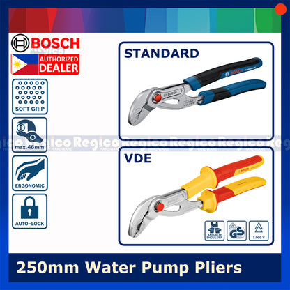 BOSCH Water Pump Sanitary Pliers 250mm | Adjustable Pipe Pliers & Plumbing Tool | Standard VDE Bosch Hand Tools