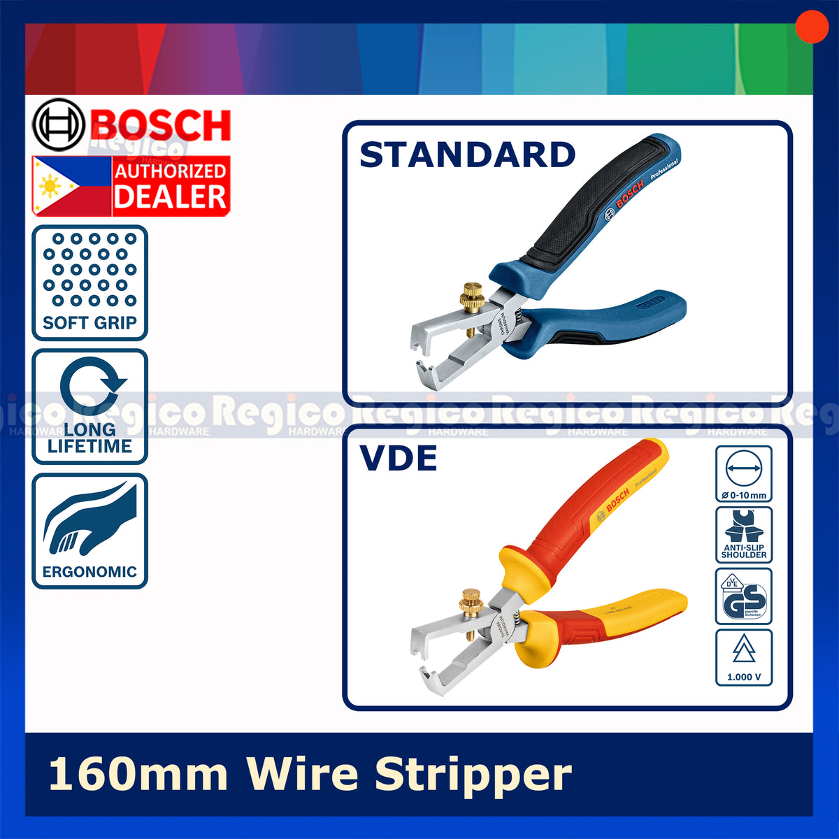 BOSCH Wire Stripper 160mm | Wire & Cable Stripping Tool | Standard / VDE 1000V Bosch Hand Tools 1600A01V03 1600A02NE7