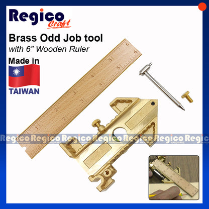 Regicocraft Brass Odd Job Tool with 6 inch wooden ruler #00559