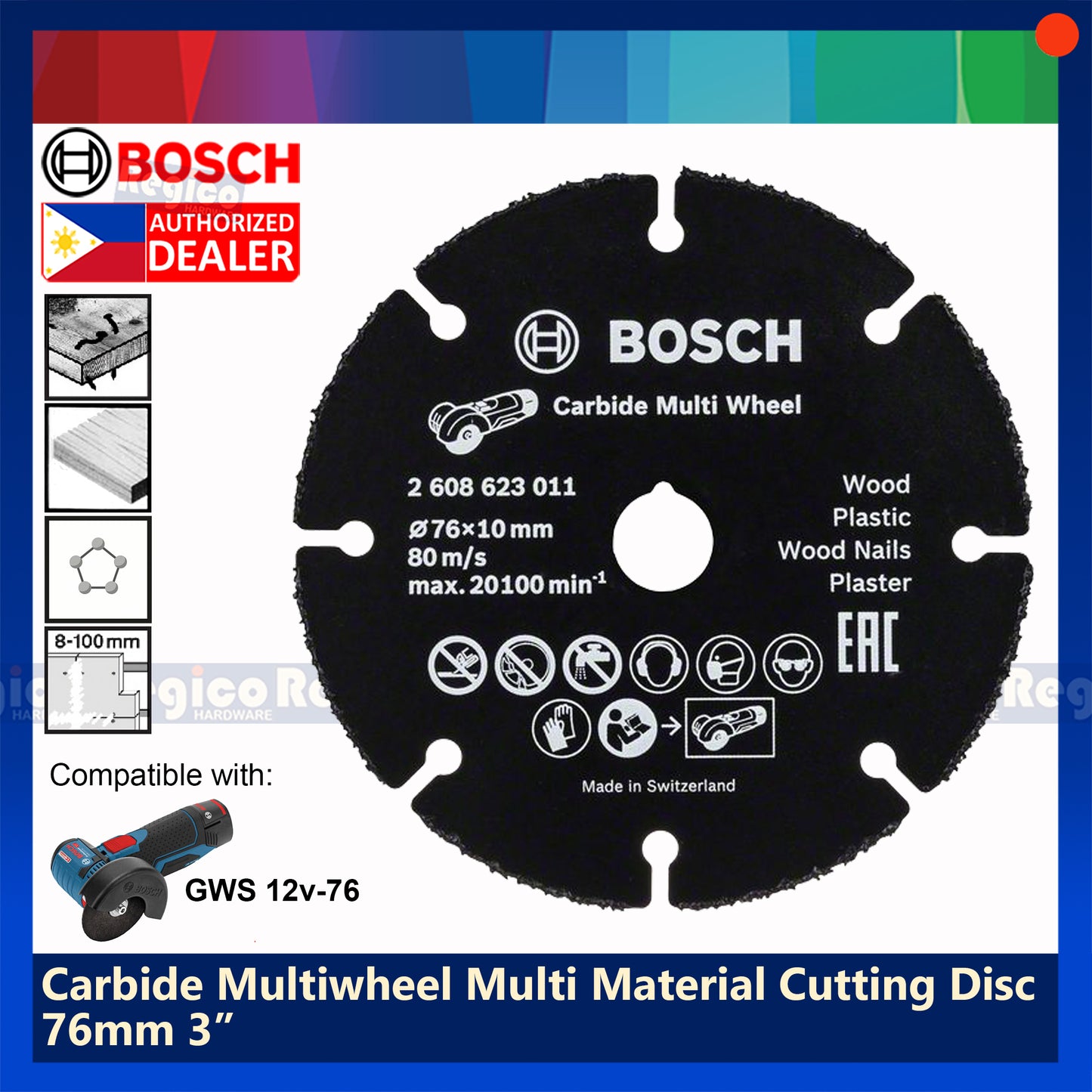 Bosch 3 inches 76mm Carbide Multiwheel Multi Material Cutting Disc for GWS 12v-76 Bosch Accessories