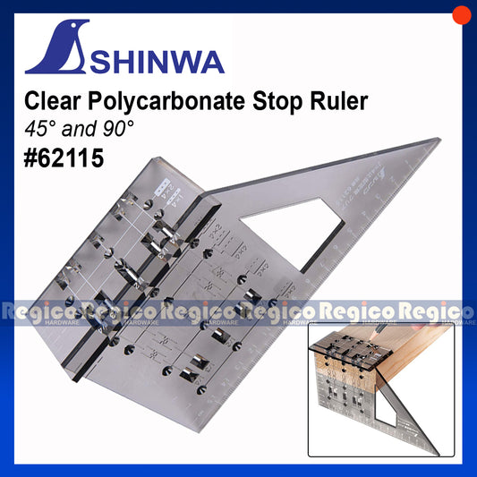 Shinwa 45° and 90° Clear Polycarbonate Stop Ruler Square Squala #62115