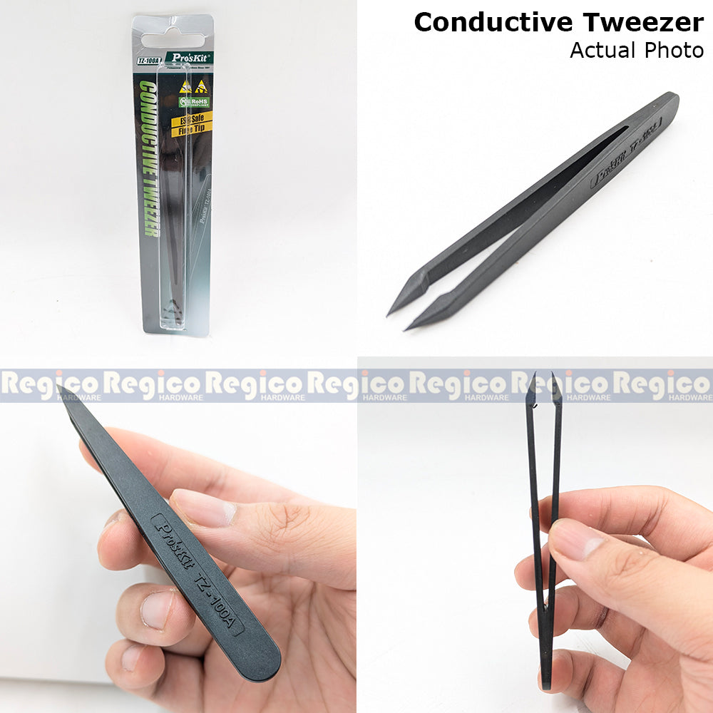 Proskit Static Anti-Static Steel Fiber Flat Dissipative Conductive Non-Inductive Fine Tip Tweezer Electronics Repair Tool TZ-100A TZ-300A Regico Hardware