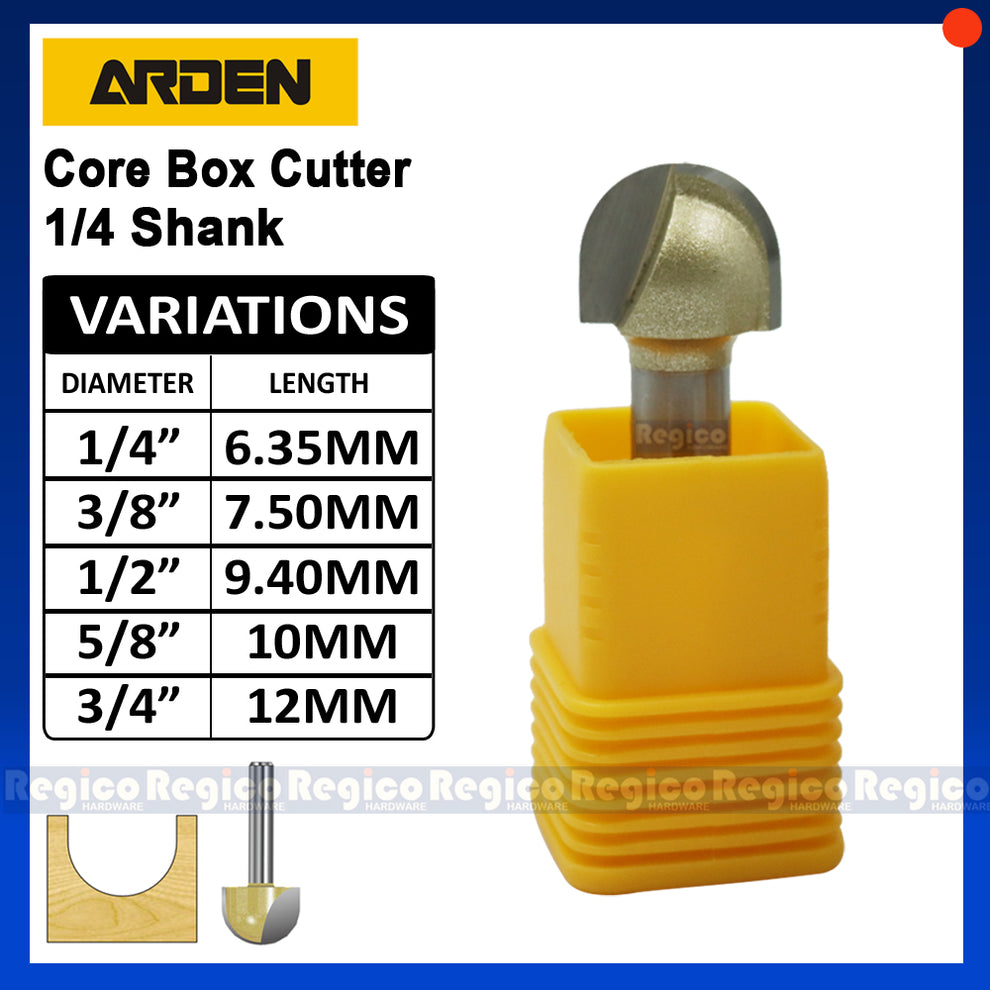ARDEN 1/4 Shank Round Nose Core Box Cutter Bit Router Bit #0502 ...