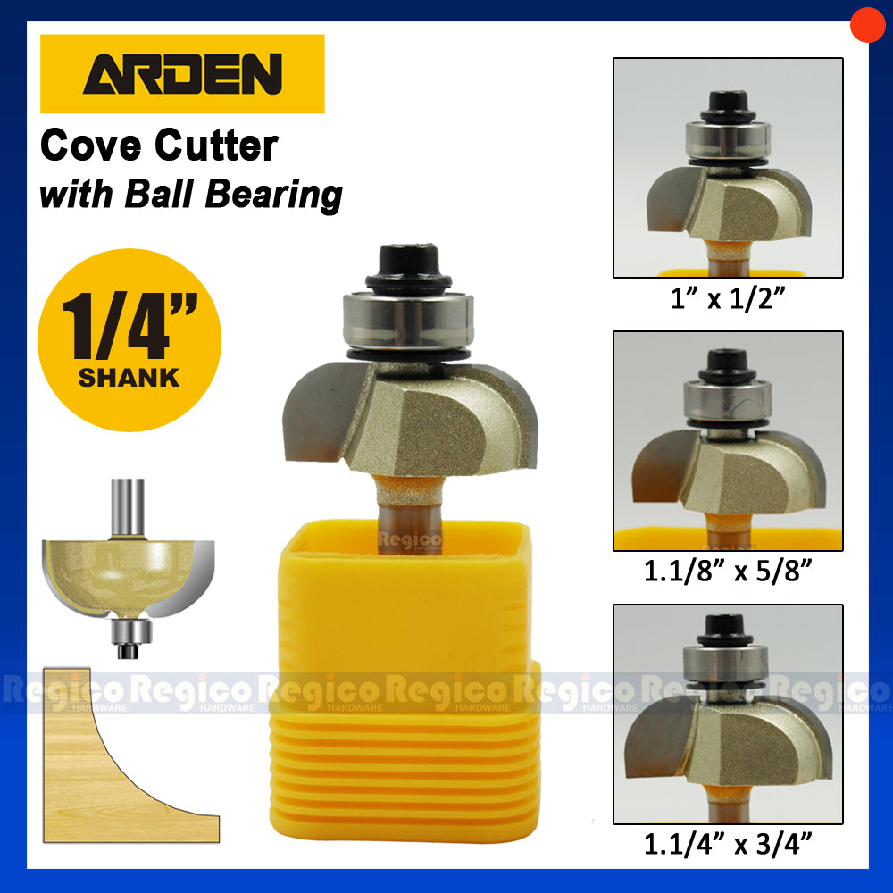 ARDEN 1/4 Shank Cove Edging Bit with Ball Bearing Router Bit for Woodw ...