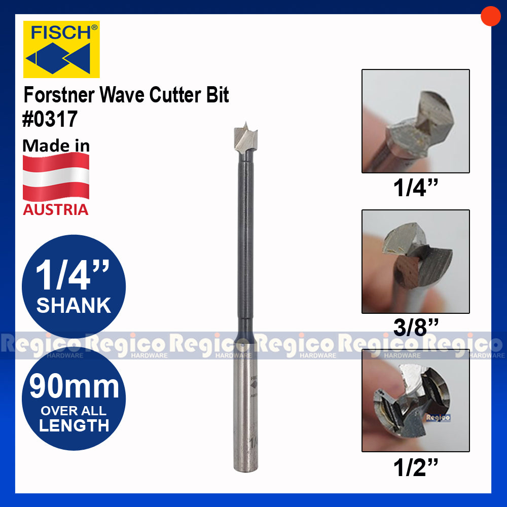 Fisch Tools Inches Sizes Forstner Wave Cutter Wood Bit 1/4" inch 1/2" inch 3/8" inch