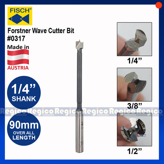 Fisch Tools Inches Sizes Forstner Wave Cutter Wood Bit 1/4" inch 1/2" inch 3/8" inch