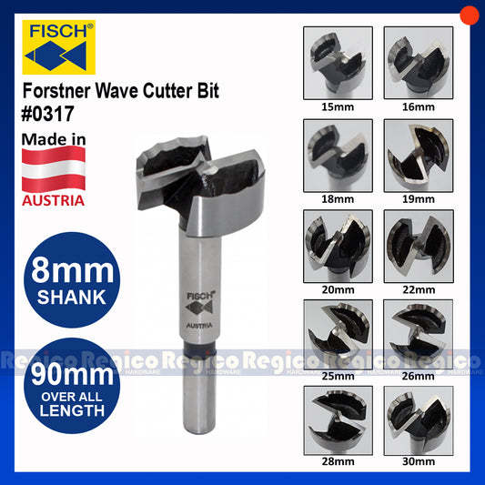 Fisch Tools Regular Sizes Forstner Wave Cutter Wood Bit 15mm 16mm 18mm 19mm 20mm 22mm 25mm 26mm 28mm 30mm