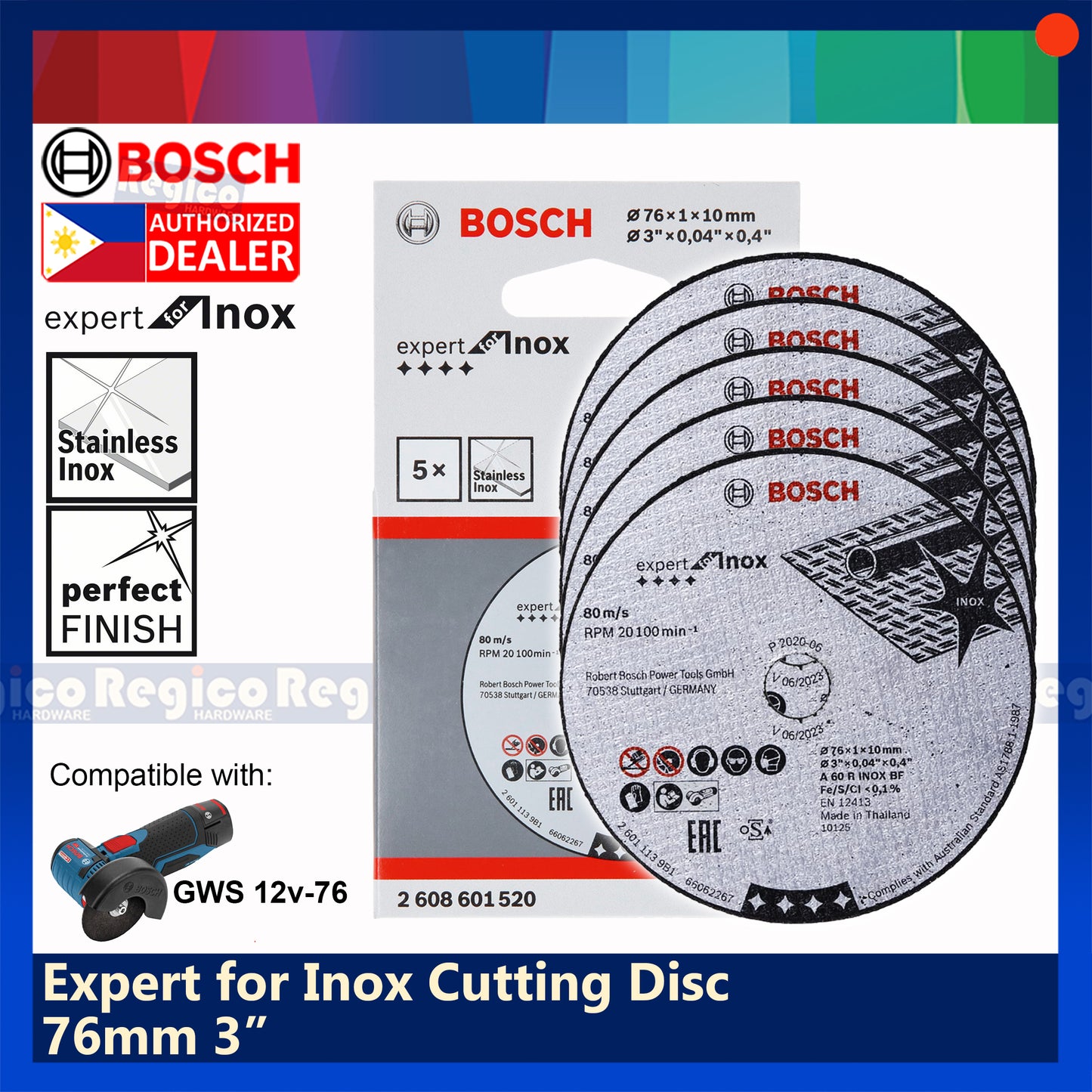Bosch Expert for Inox 76mm 3' Cutting Disc for GWS 12v-76 Bosch Accessories