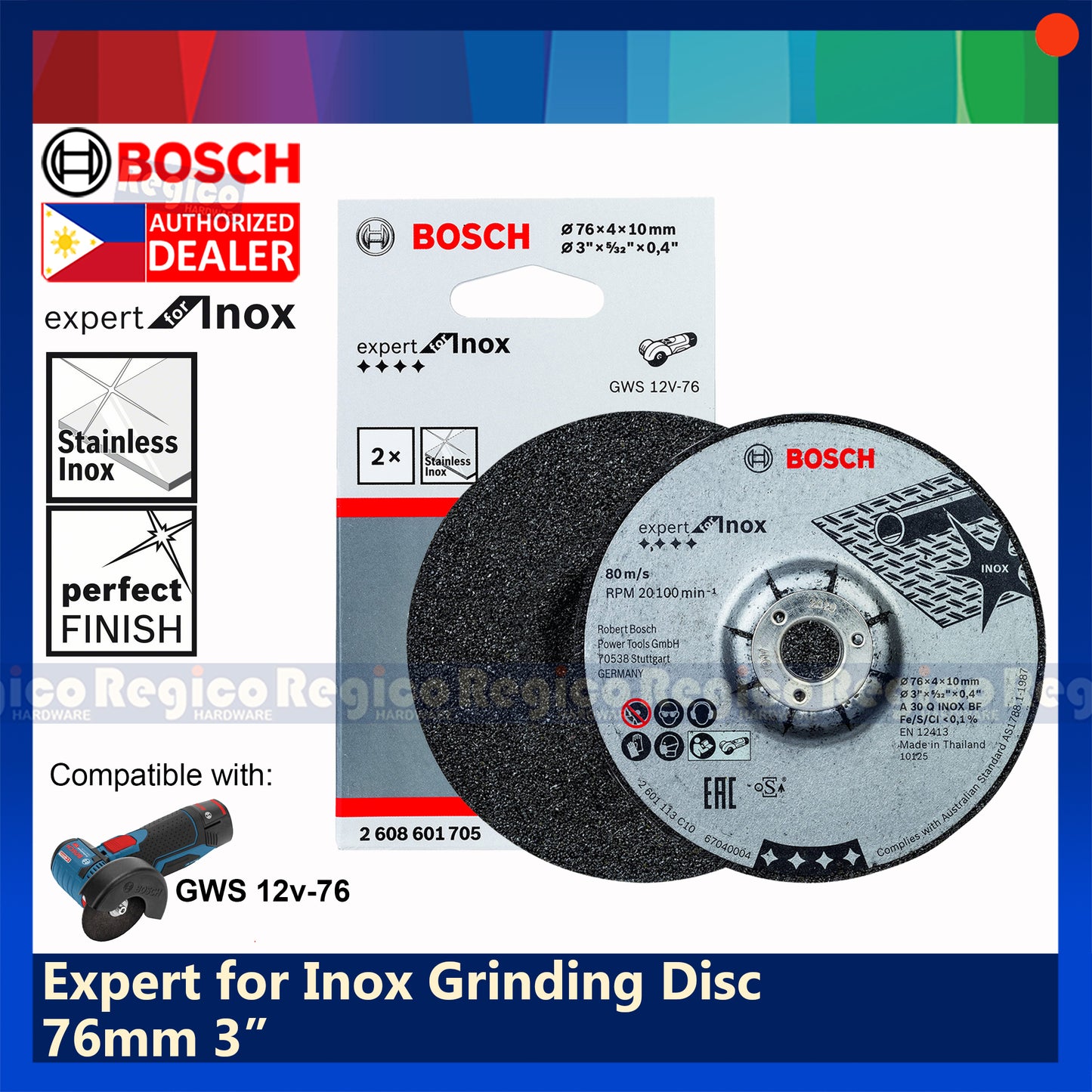 Bosch Expert for Inox 76mm 3' Grinding Disc for GWS 12v-76 Bosch Accessories