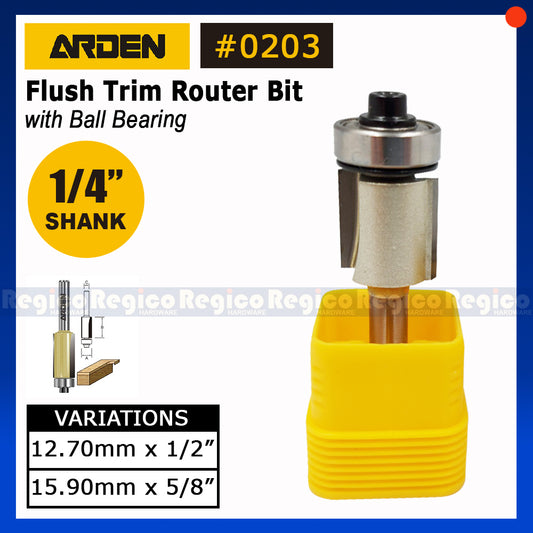 Arden 1/4 Shank Bottom Ball Bearing Flush Trim Trimmer Router Bit For Woodworking #0203