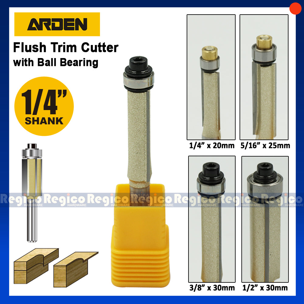 Arden 1/4 Shank Flush Trim Router Bit with Ball Bearing for Woodworking #0201