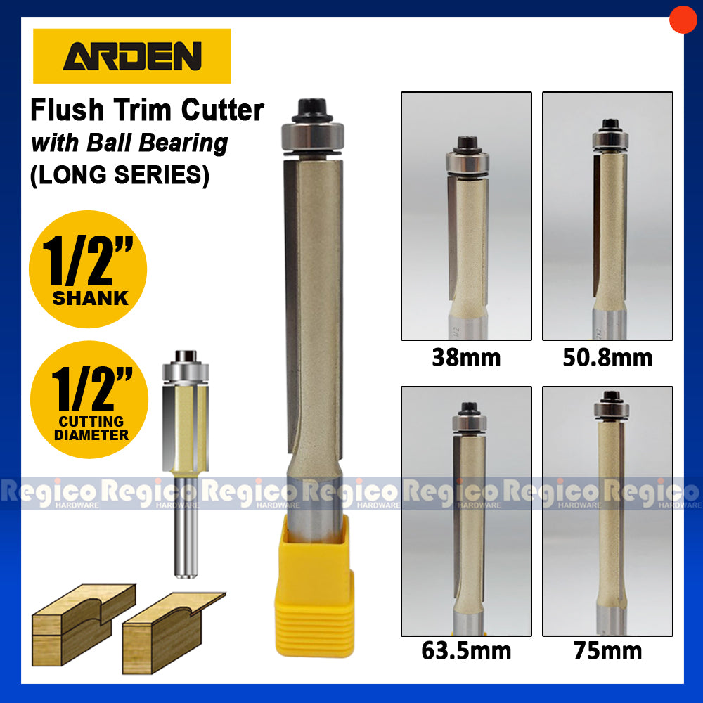 ARDEN 1/2" Shank Flush Trim Router Bit with Ball Bearing Long Series #0202
