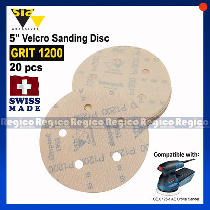 SIA 5" Velcro Sanding Disc for Random Orbital Sander 20pcs.