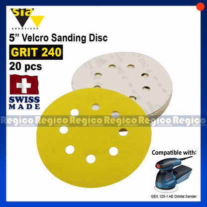 SIA 5" Velcro Sanding Disc for Random Orbital Sander 20pcs.