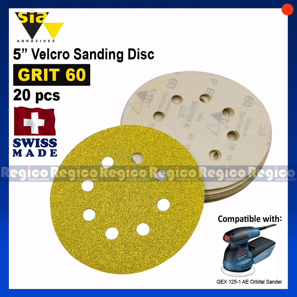 SIA 5" Velcro Sanding Disc for Random Orbital Sander 20pcs.