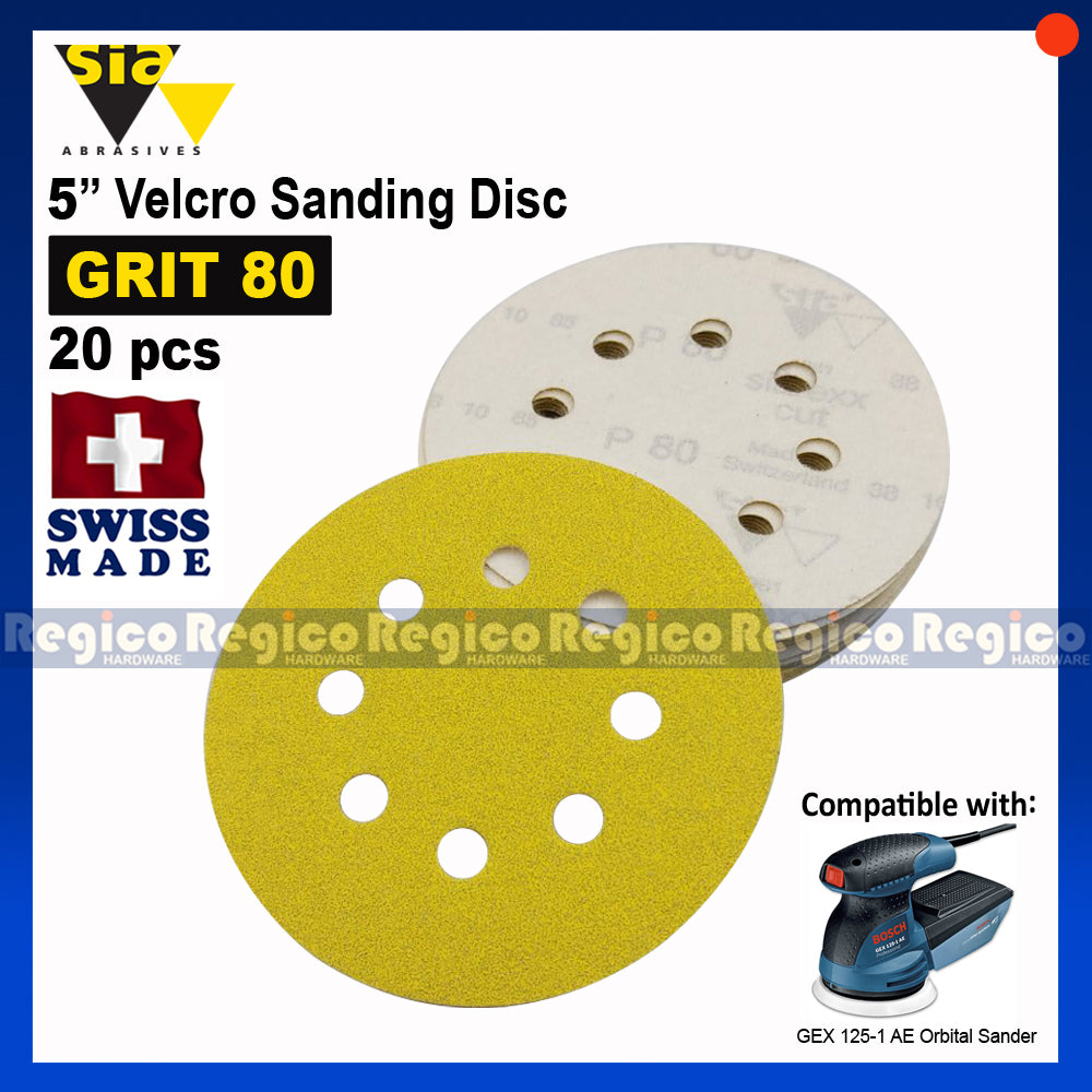 SIA 5" Velcro Sanding Disc for Random Orbital Sander 20pcs.