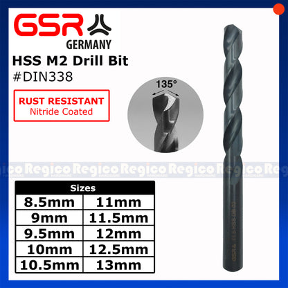 GSR HSS M2 Metal Drill Bit 8.5mm 9mm 10mm 11mm 11.5mm 12mm 12.5mm 13mm DIN338