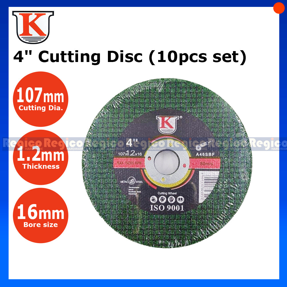 K Brand 4" (107mm) Metal Cutting Disc Cut Off Wheel for Angle Grinder Steel Pipe Bar Sheet Metal (10pcs pack)