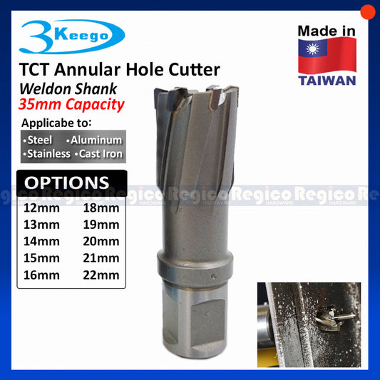 3KEEGO 35mm TCT Annular Hole Cutter HC35B Weldon Shank 3/4"
