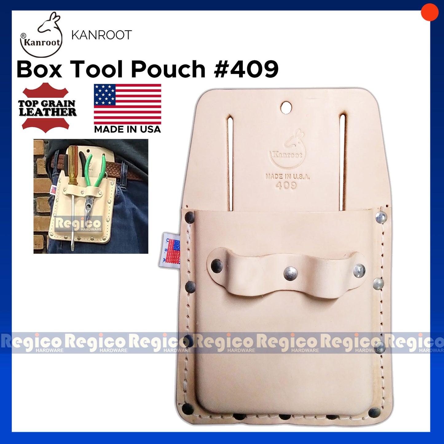 Kanroot Made in USA Top Grain lLeather Box Shaped Tool Pouch 409