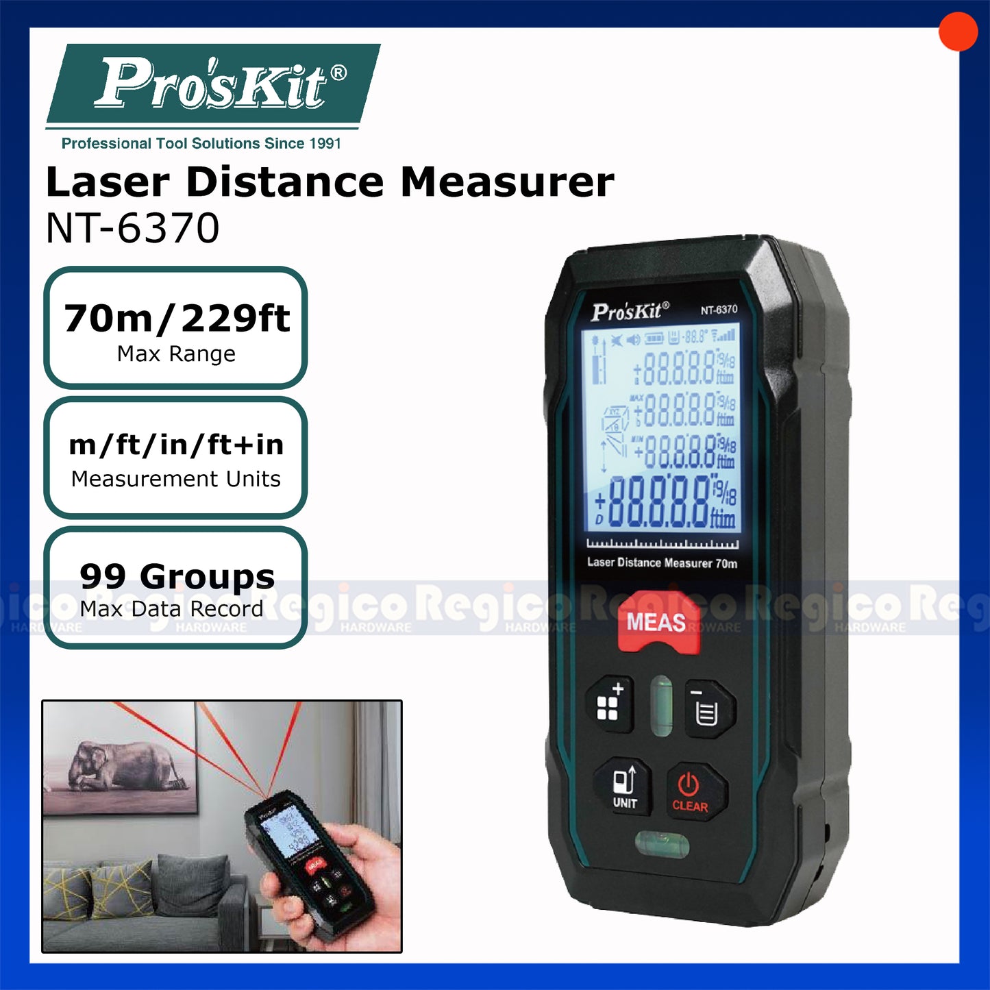 Proskit 70m Laser Range Finder Distance Measure Measuring Tool NT-6370