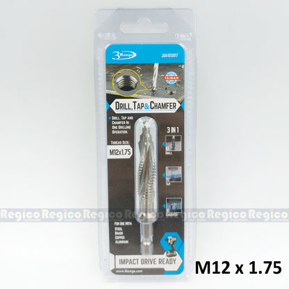 3KEEGO 3-in-1 Metric Spiral Flute Drill Tap and Chamfer Bit