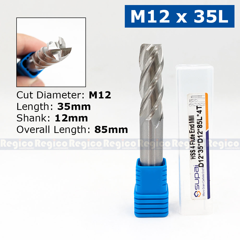 SUPAL HSS 4 Flute End Mill Cutter for Metal | 4F High Speed Steel Milling Cutter | CNC Milling Machin