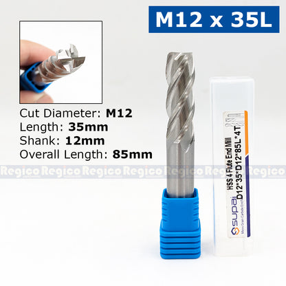 SUPAL HSS 4 Flute End Mill Cutter for Metal | 4F High Speed Steel Milling Cutter | CNC Milling Machin