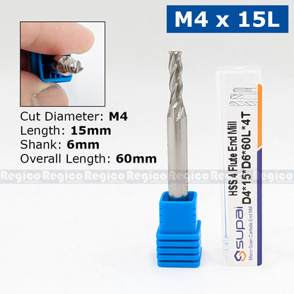SUPAL HSS 4 Flute End Mill Cutter for Metal | 4F High Speed Steel Milling Cutter | CNC Milling Machin