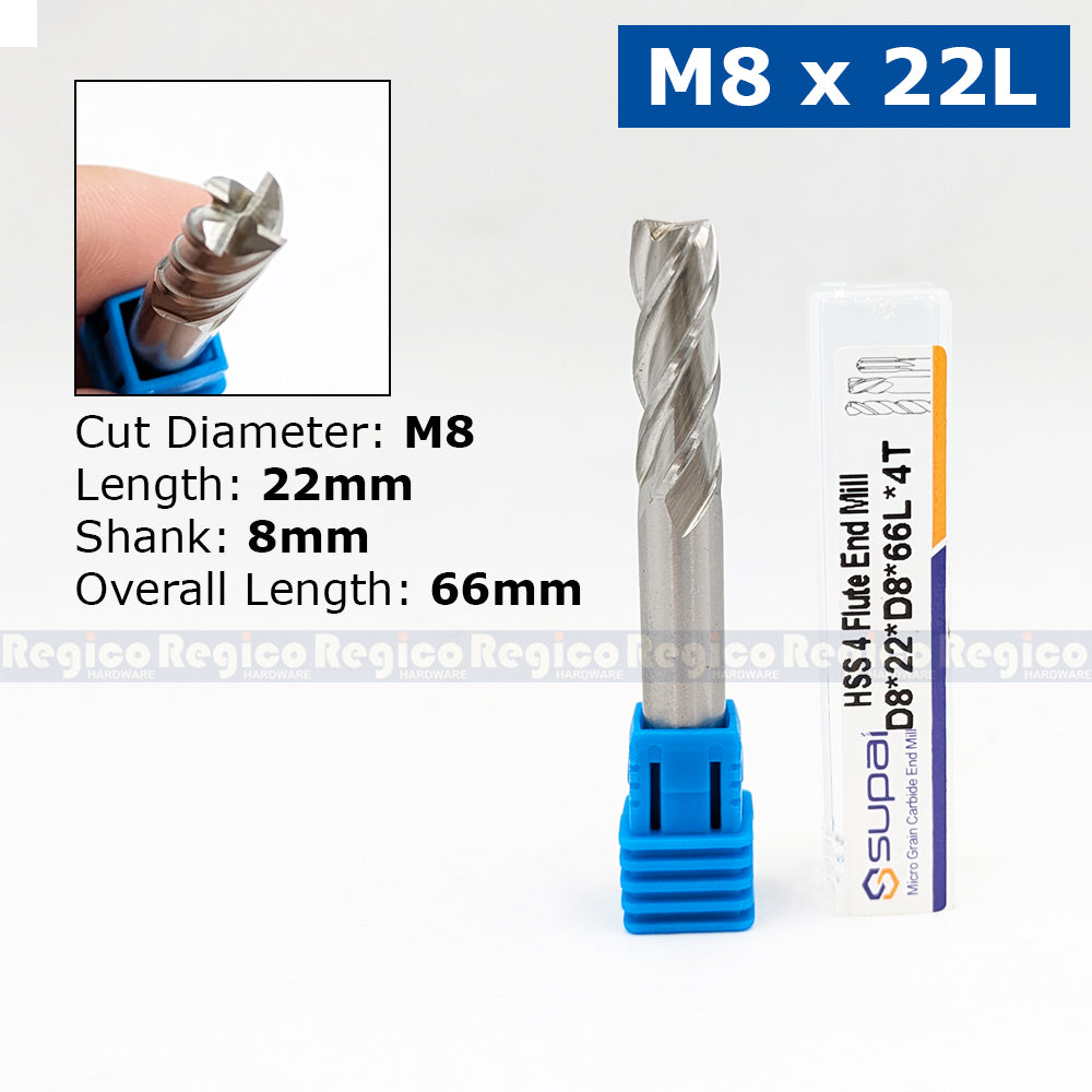 SUPAL HSS 4 Flute End Mill Cutter for Metal | 4F High Speed Steel Milling Cutter | CNC Milling Machin