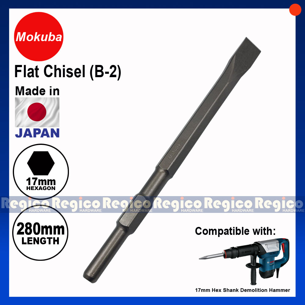 MOKUBA Flat Chisel 17mm Hex Shank for Demolishing Chipping Hammer Gun Made in Japan